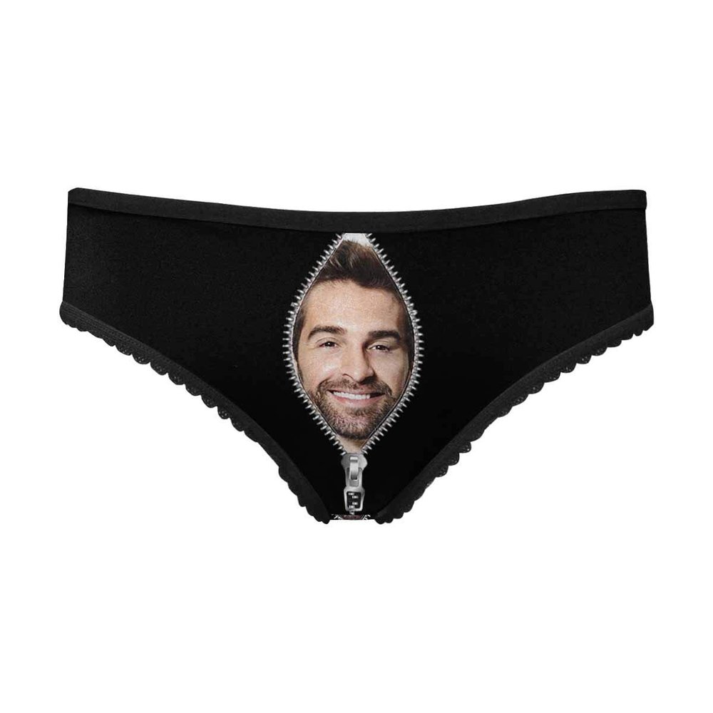 Custom Face Zipper Classic Black High-Cut Brief Panty Underwear for Women Girlfriend M