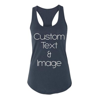 Just Customized Racer Back Tank for Ladies/Women Personalized with Your Photo and Text (Indigo, Large)