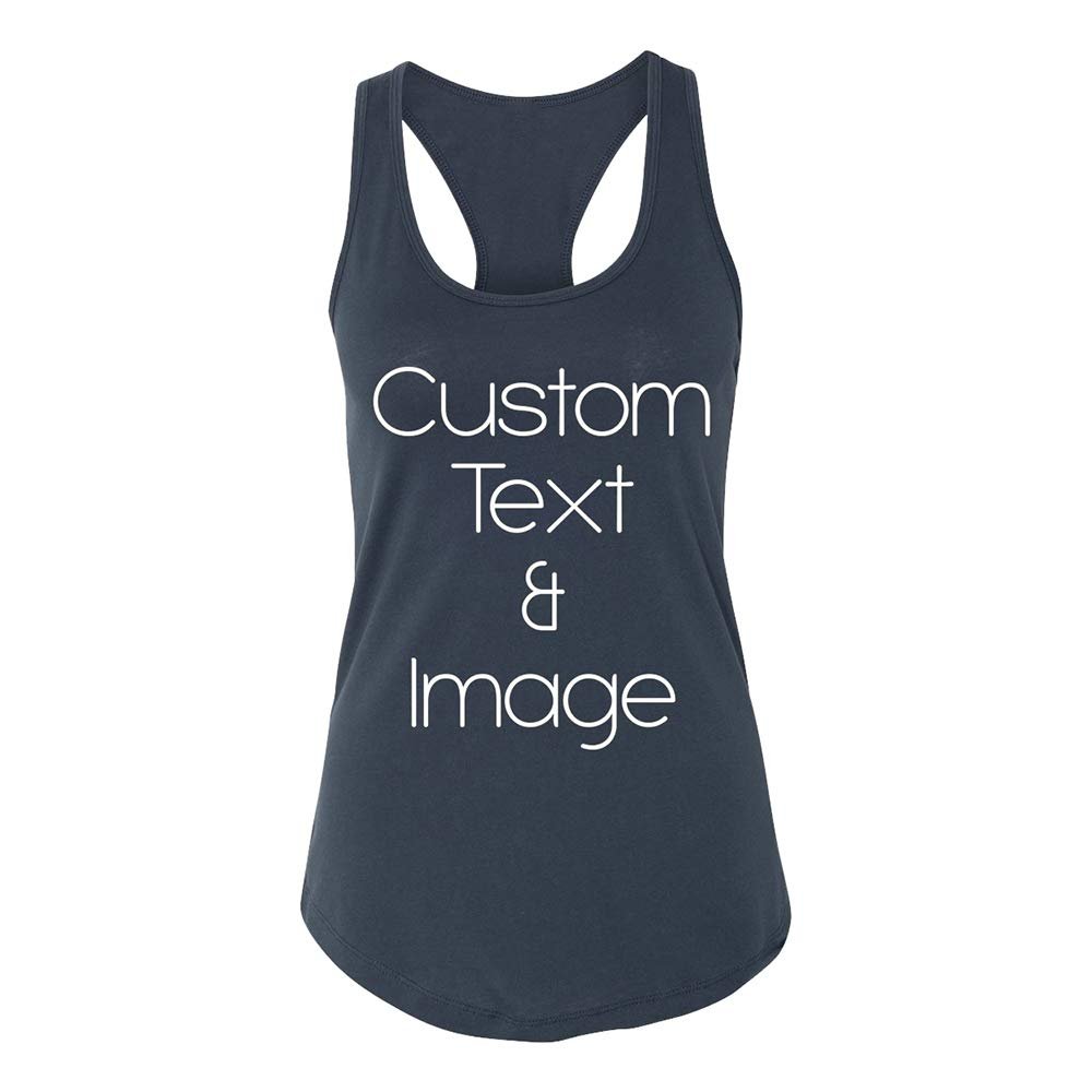 Just Customized Racer Back Tank for Ladies/Women Personalized with Your Photo and Text (Indigo, Large)