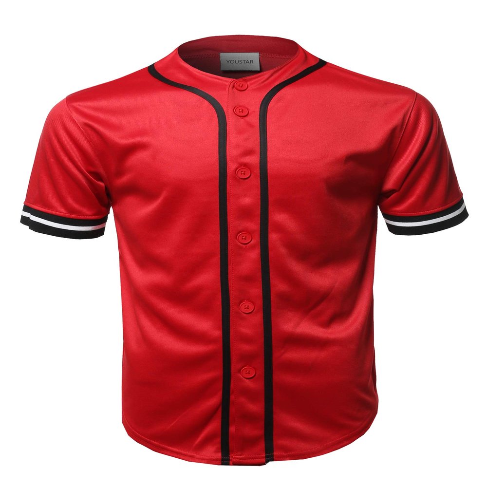 Casual Hipster Short Sleeves Baseball Inspired Jersey Top Red XS