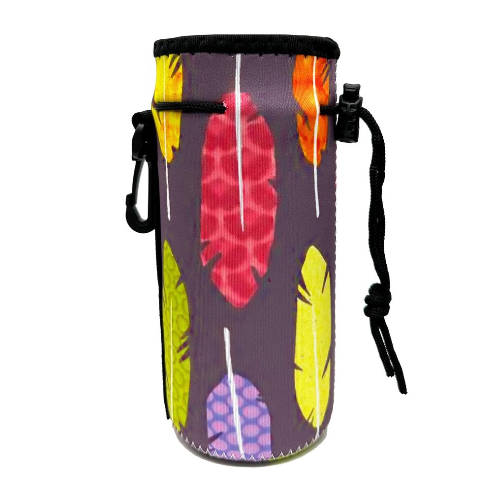 Wanty Neoprene 20 Oz Insulated Water Drink Bottle Cooler Carrier Cover Sleeve Tote Bag Pouch Holder Strap for Climbing Cycling and Running Outdoor Activities (Feather)