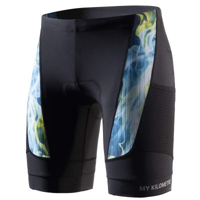 MY KILOMETRE Mens Triathlon Shorts with Adjustable Drawstring Easy Reach Leg Pockets Chamois for Long-Distance Tri Race (Turquoise X-Large)