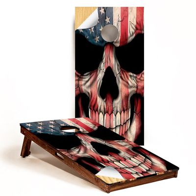 GRAPHIX Express - American Flag Cornhole Board Wrap - C22 American Flag Skull - Laminated Weatherproof Vinyl Decal - Easy Bubble-Free Application - Stickers Dimensions: 2' x 4' - Set of 2