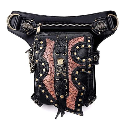Steampunk Waist Bag Fanny Pack Fashion Gothic Leather Shoulder Crossbody Messenger Bags Thigh Leg Hip Holster Purse Travel Pouch Hiking Sport Chain Bags for Women Men