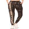 Leggings Depot JGA-S709-S Black and Tan Tie Dye Print Jogger Pants w/Pockets, Small view 2