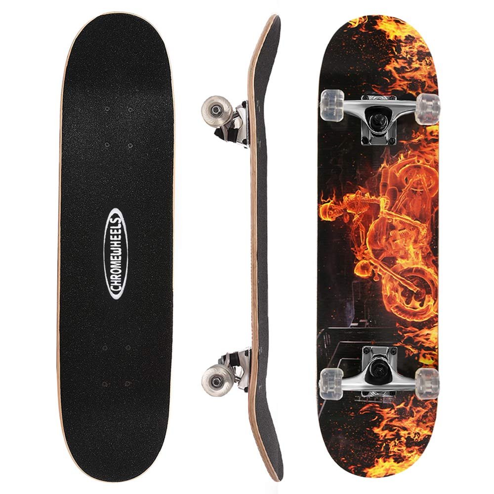 ChromeWheels 31 inch Skateboard Double Kick Skate Board Cruiser Longboard 8 Layer Maple Deck Skateboards for Kids and Beginners