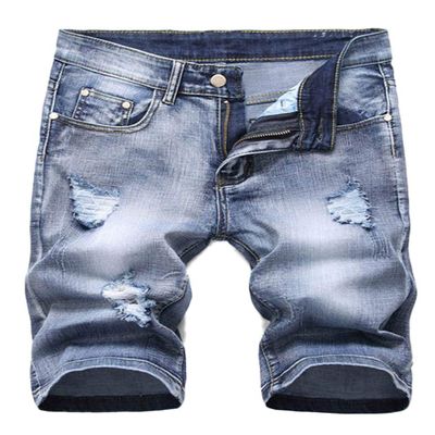 Idopy Men`s Stretchy Ripped Distressed Short Jeans Denim Shorts Light Blue 32