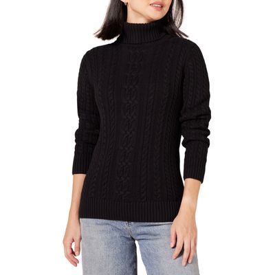 Amazon Essentials Women's Fisherman Cable Turtleneck Sweater (Available in Plus Size), Black, XX-Large