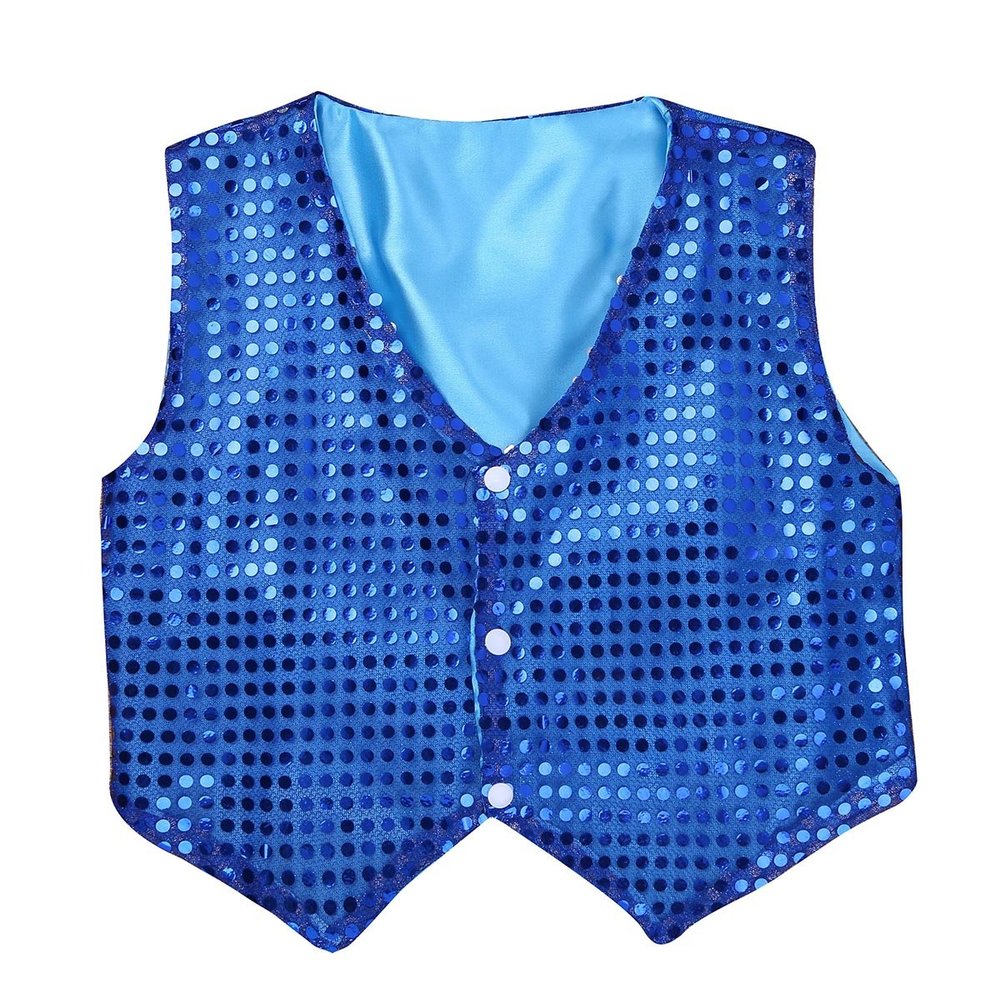 FEESHOW Kids Big Boys Shiny Sequined Shirt Vest Waistcoat Jacket for Wedding Prom Dance Performance Costume Blue Vest 8-9