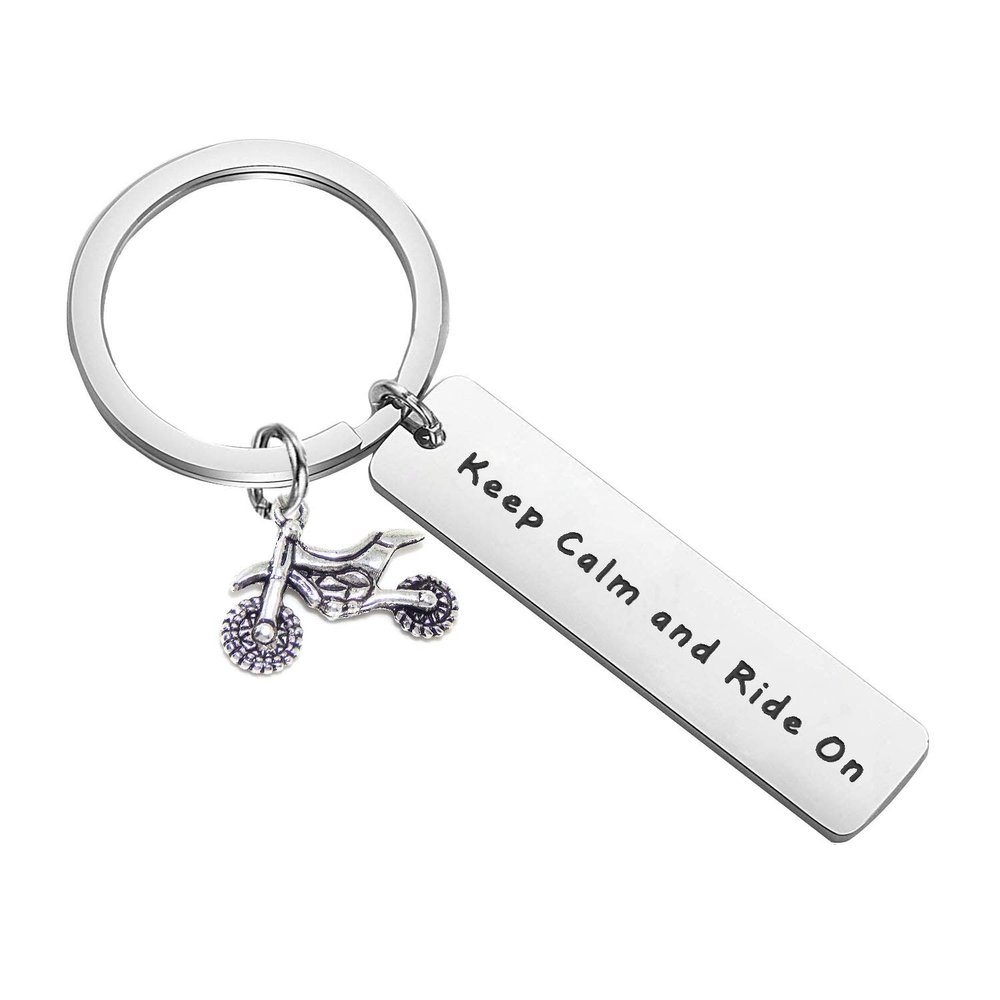 PLITI Dirt Bike Rider Gifts Dirt Bike Boyfriend Keyring Keep Calm and Ride On Dirtbike Rider Keychains