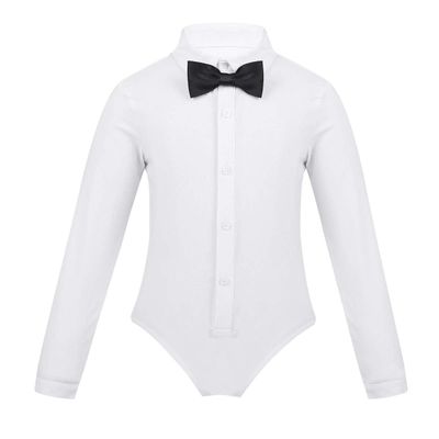 YiZYiF Kids Children Boys' Latin Dance Shirt Ballroom Modern Salsa Samba Dancewear Bodysuit Tuxedo Leotard Top White 10