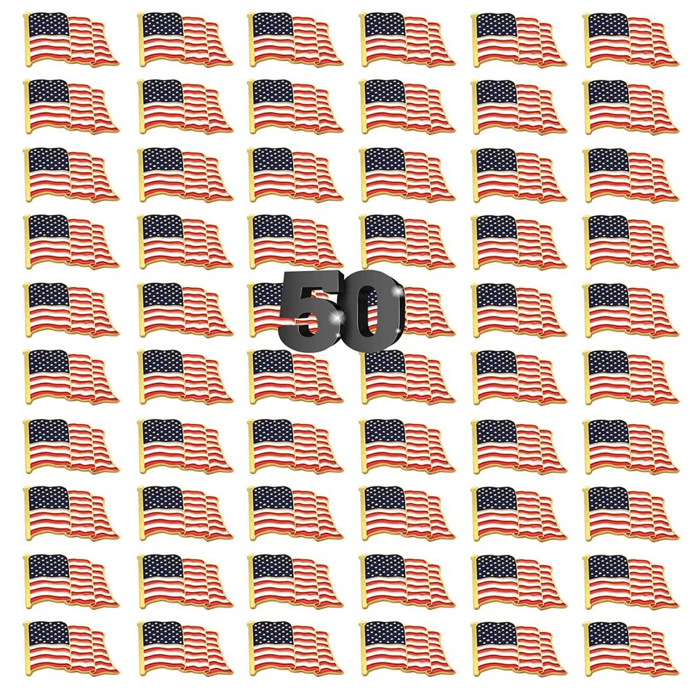 24 Pack American Flag Lapel Pins -USA Metal Enamel Waving Flag Pins US Patriotic Badge