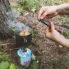 Navaris Titanium Camping Cutlery Set - Lightweight Camping Utensils for One - Knife, Fork and Spoon with Carabiner Clip and Case for Hiking and Travel view 2
