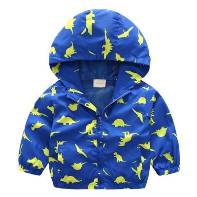 Banibear Baby Boys Dinosaur Print Lightweight Hooded Jacket Outerwear Spring Windproof Windbreakers, Blue, Size 2T = Tag 100
