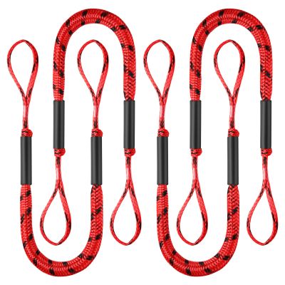 AQINGR Bungee Dock Lines for Boats Boat Dock Bungee Ties Bungee Dock Line Mooring Rope Shock Bungee Docking Rope for Boat Kayak Jet Ski 4 Feet 4 Pack Red&Black