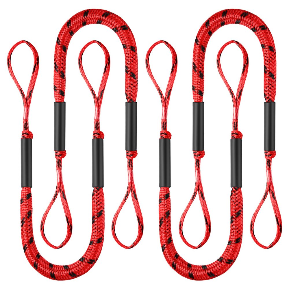 AQINGR Bungee Dock Lines for Boats Boat Dock Bungee Ties Bungee Dock Line Mooring Rope Shock Bungee Docking Rope for Boat Kayak Jet Ski 4 Feet 4 Pack Red&Black