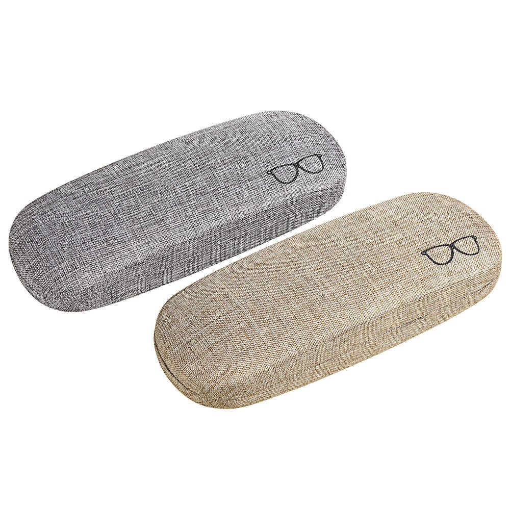 CM Pack of 2 Hard Shell Eyeglasses Glasses Case Linen Glasses Protective Case for Eyeglasses, Sunglasses (Gray & Light Brown)