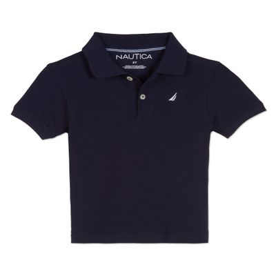 Nautica Boys' Short Sleeve Anchor Polo, Button Closure, Soft & Comfortable, Pique Fabric, Sport Navy, 4