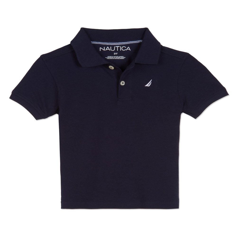 Nautica Boys' Short Sleeve Anchor Polo, Button Closure, Soft & Comfortable, Pique Fabric, Sport Navy, 4