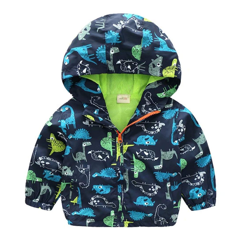 Banibear Toddler Boys Cute Dinosaur Lightweight Zip Hooded Jacket Coat Casual Windproof Windbreakers, Green, Size 3T = Tag 110