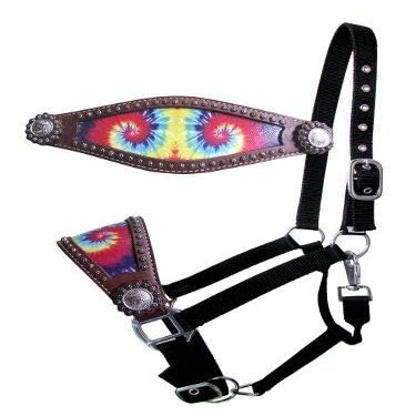 Showman Bronc Halter w/Tye Dye Print Leather Noseband