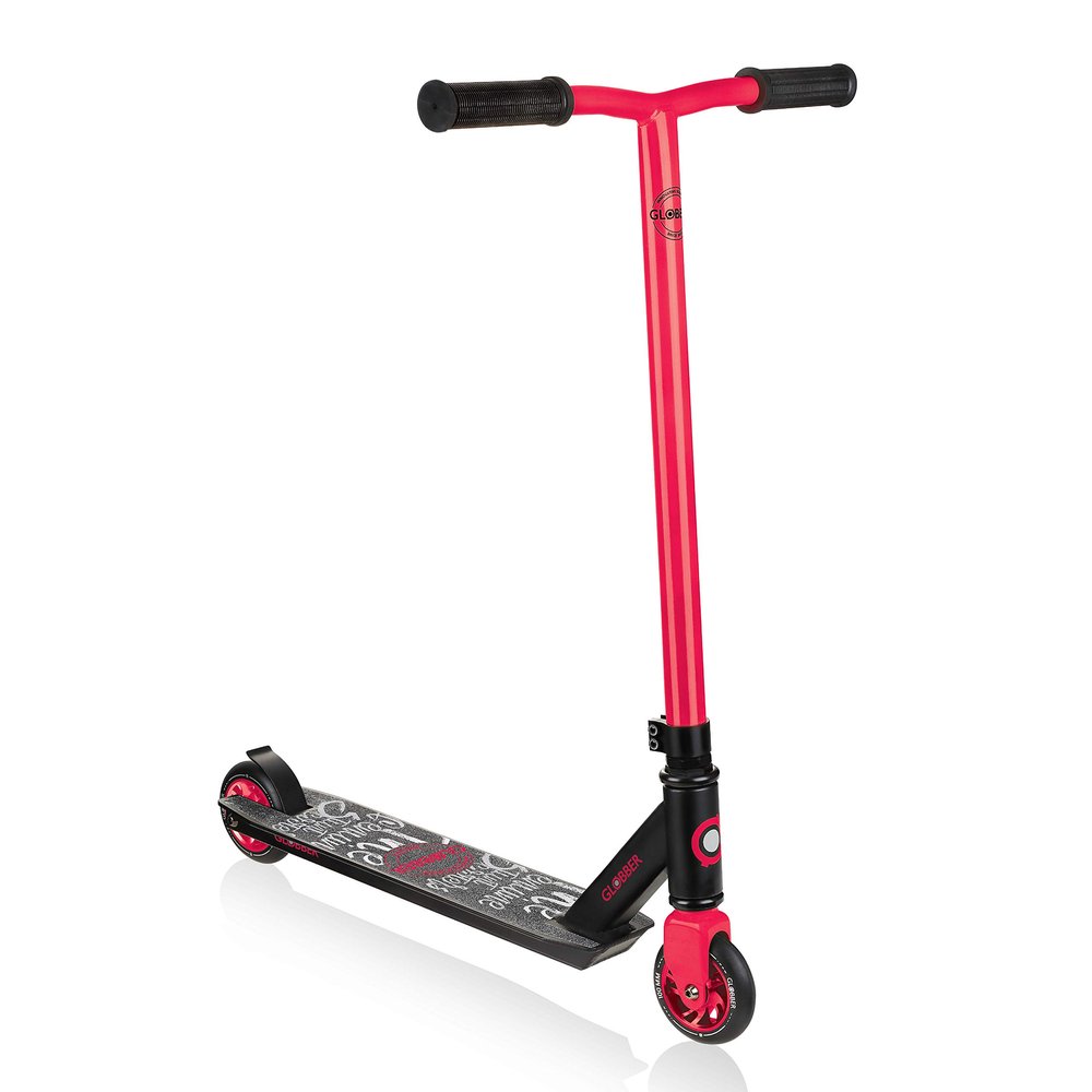 Globber Stunt Scooter GS 360 2-Wheel Stunt Scooter Sturdy Aluminium Deck, Reinforced 83 Aluminium downtube for Teens and Adults (Black/Red)