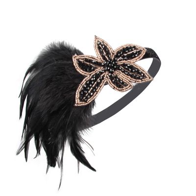LOWOSAIWOR 1920s Headpiece For Women Flapper Headband For Girl Black 20s Headpiece for 20s Them Party(E Design)