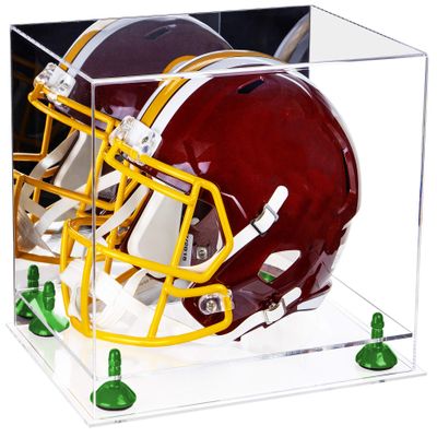 Acrylic Display Case for Full Size Football Helmet Premium Football Display Case with Clear Base & Green Risers Protects Sports Memorabilia & Collectibles, Dimension 14.5" L x 11" W x 12" H(A002-GRR)