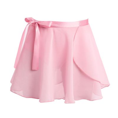 YONGHS Kids Girls Ballet Dance Chiffon Pull-On Wrap Skirts with Waist Tie Classic Basic Active Gymnastic Dancewear Pink 4-6