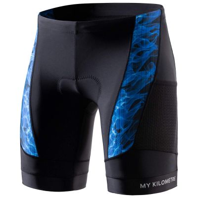 MY KILOMETRE Mens Triathlon Shorts with Adjustable Drawstring Easy Reach Leg Pockets Chamois for Long-Distance Tri Race (Darkblue Medium)