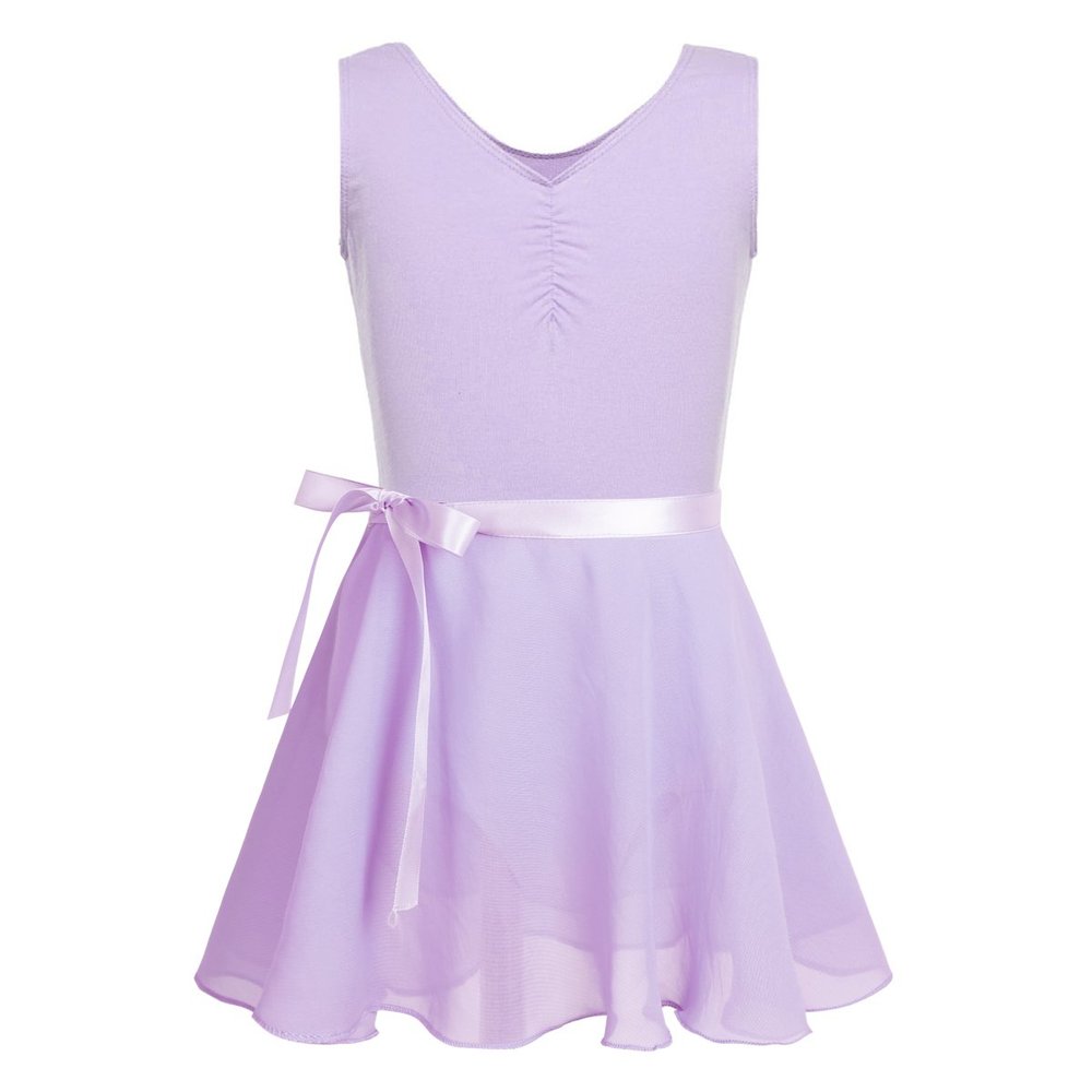 Alvivi Kids Girls Classic Tank Top Skirted Leotard Gymnastics Training Ballet Dance Unitard Sleeveless Lavender 5-6