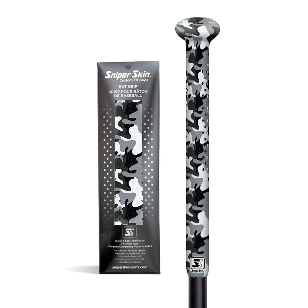 Sniper Skin Baseball Heat-Activated Bat Grip, Easy Install Tacked Non-Slip for Baseball & Softball Sports, Custom Fit Wrap That Lasts Up to 3 Times Longer - Black Camo
