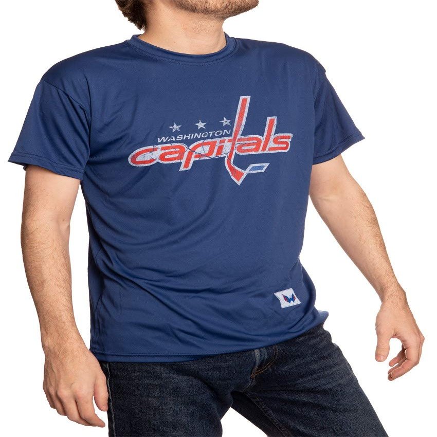 Calhoun NHL Mens Loose Fit Performance Rashguard Wicking Short Sleeve Shirt (Washington Capitals, Small)
