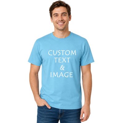 Custom T Shirts for Men Women Personalized Photo Text Logo Unisex Cotton Tee Design Your Own Front Back Print Adult Shirt Light Blue