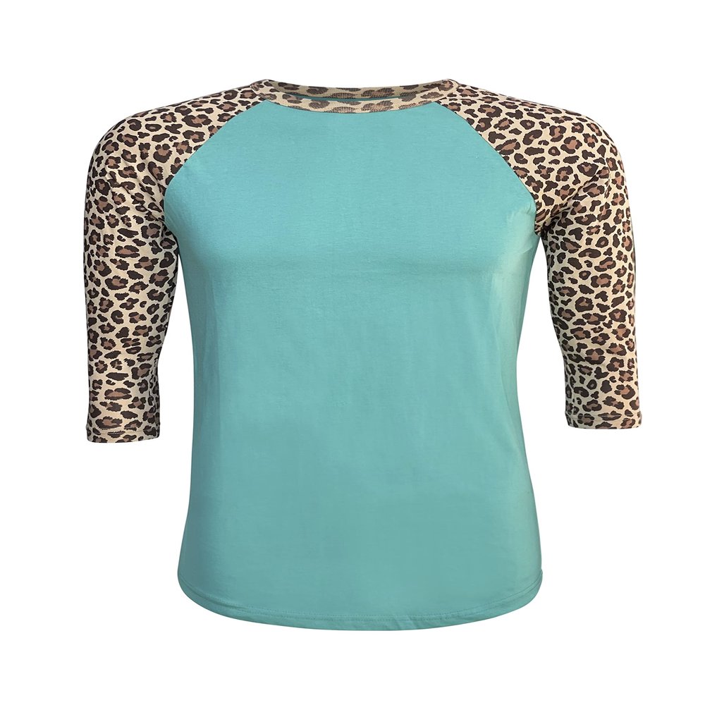 ILTEX Plain Raglan Lightweight Cotton and Polyester T-Shirt 3/4 Sleeves Athletic Baseball Jersey Unisex Multi Function Sports, Outdoors and Gym (30+ Colors) (Tiffany/Cheetah, Medium)