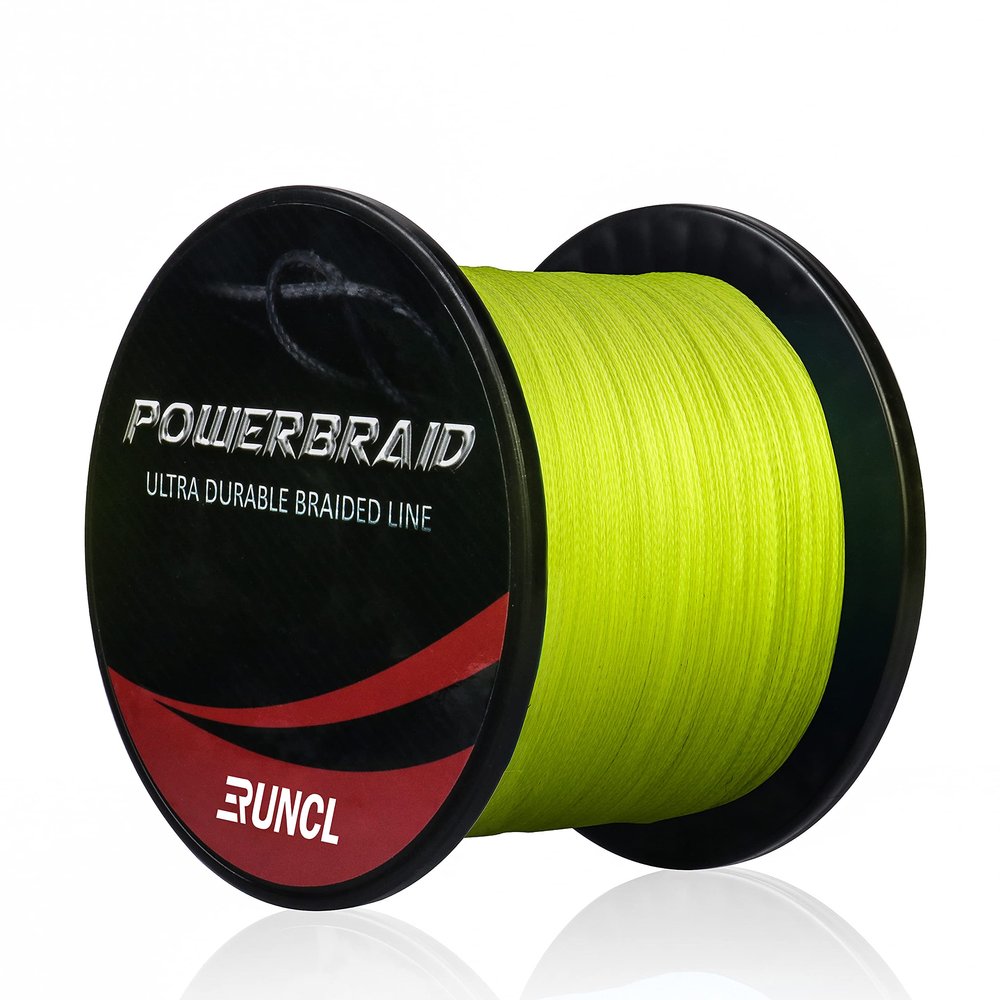 RUNCL PowerBraid Braided Fishing Line, Ultra Durable Braided Line 4 Strands - Seamless Weaving Tech, Enhanced Coating Tech, Zero Stretch, High Sensitivity (Hi-Vis Yellow, 300Yds, 40LB(18.1kgs))