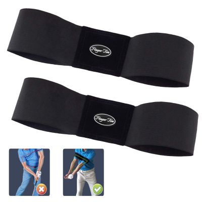 Amy Sport Golf Swing Training Aid Wrist Hinge Adjustable Arm Band with Hanger Smartball Connection Band for Correction, Men Women Ball Between Arms Practice Tool (2 Pack Black Golf Swing Arm Band)