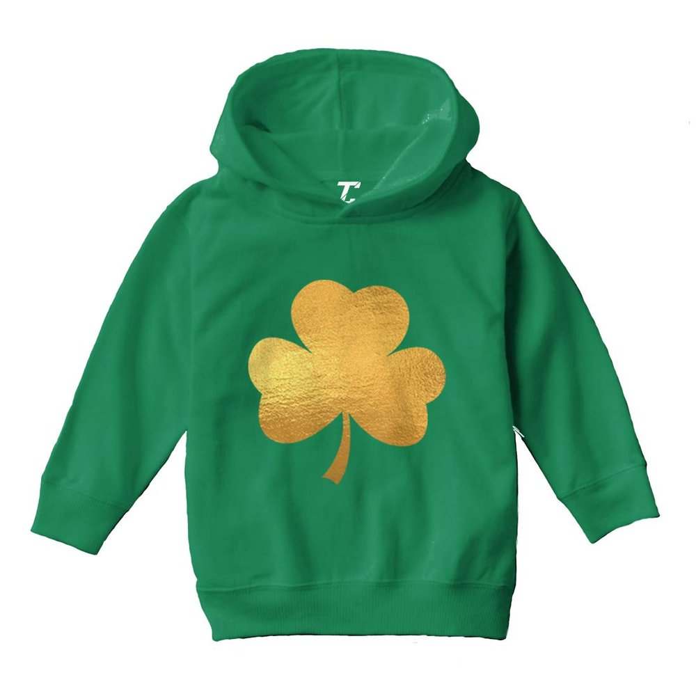 Tcombo Gold Foil Shamrock - Irish Ireland Toddler/Youth Fleece Hoodie (Kelly, Medium (Youth))
