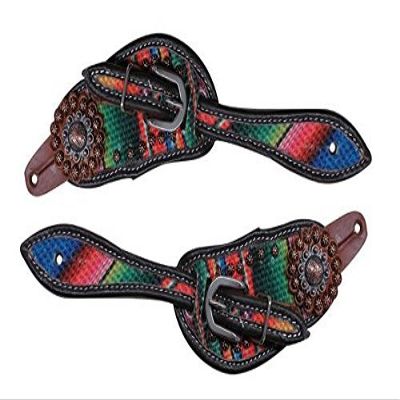 Showman Ladies Size Serape Print Chocolate Brown Leather Spur Straps! New Horse TACK!