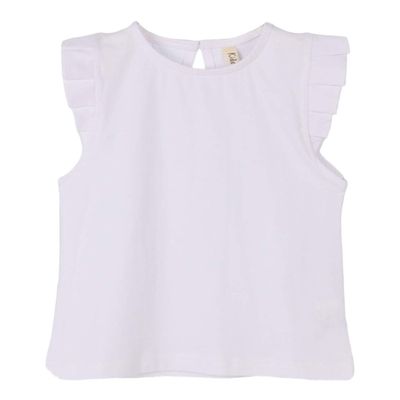 ContiKids Little Girls' Ruffle Solid Tank Tops Round Neck T-Shirt (Clerget White, 7 (3-4 Years))