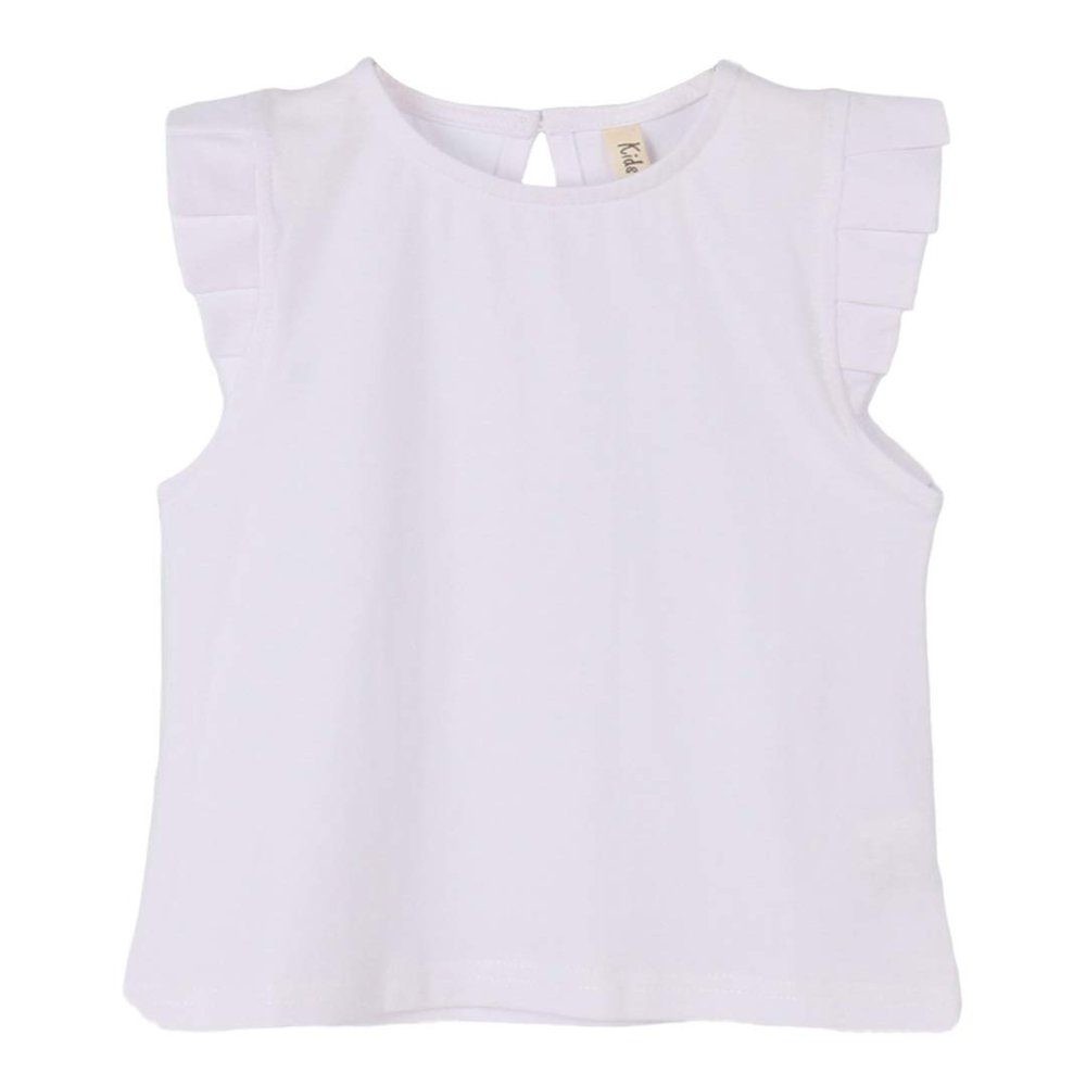 ContiKids Little Girls' Ruffle Solid Tank Tops Round Neck T-Shirt (Clerget White, 7 (3-4 Years))
