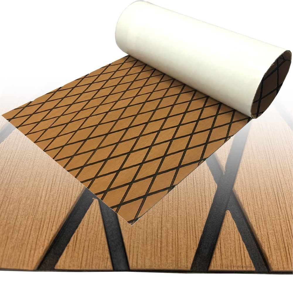 Boat Flooring Mat EVA Foam Boat Decking Marine Carpet Faux Teak Sea Decking Sheet Non-Slip Self-Adhesive Flooring Material for Pontoon Yacht Surfboard Swim Platform RV Floor 74.8"27.5"