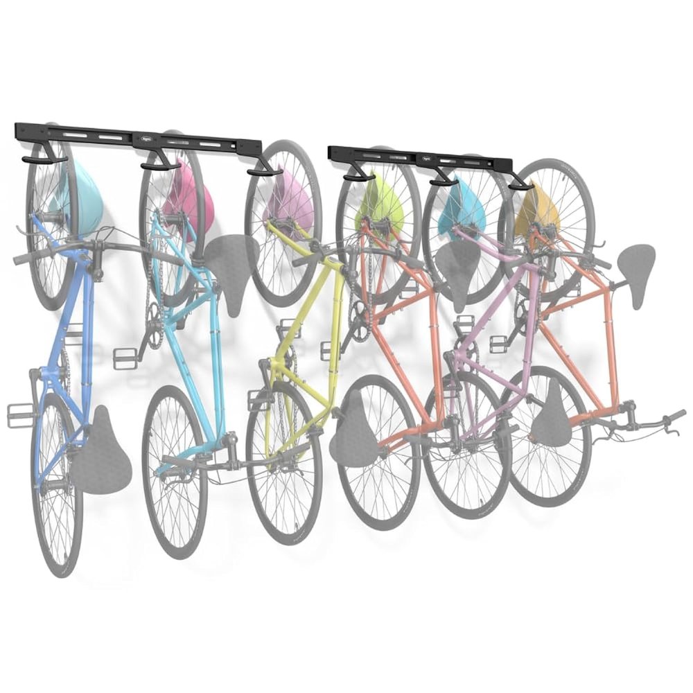 Koova Wall Mount Bike Storage Rack  Large Capacity 6-Bike Hanger for Garage  DIY Installation  Large Bicycle Big Tire Hooks with Helmet Hooks - Made in USA