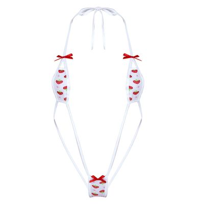 FEESHOW Women Strawberry Micro Monokini Bikini Mini Slingshot Swimsuit Extreme Beachwear Type D One Size