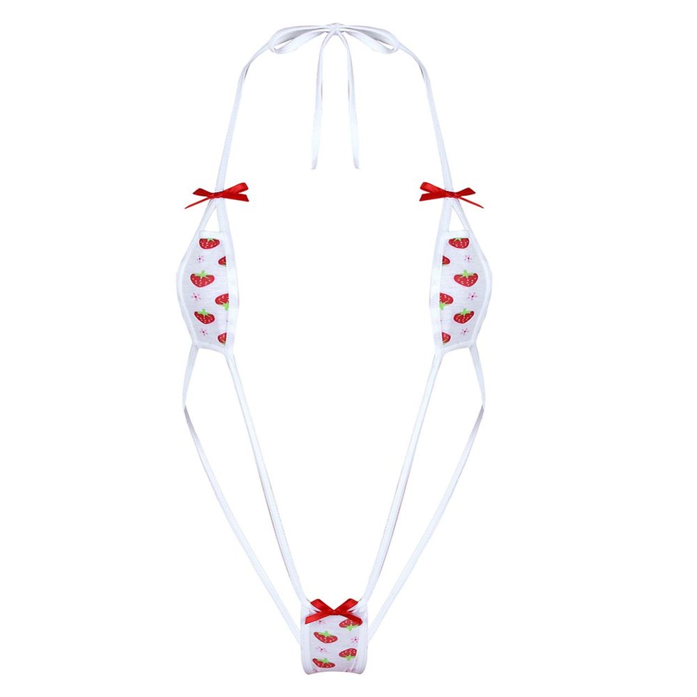 FEESHOW Women Strawberry Micro Monokini Bikini Mini Slingshot Swimsuit Extreme Beachwear Type D One Size