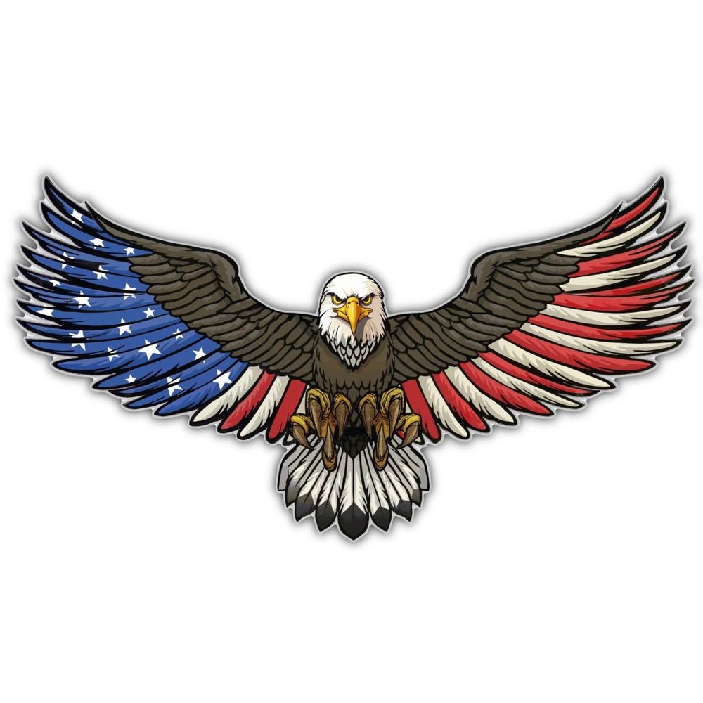 American Bald Eagle Flag Decal Sticker Bubble-Free Vinyl Made in USA Truck Bike Helmet Vehicle Window Wall (60" Wide)