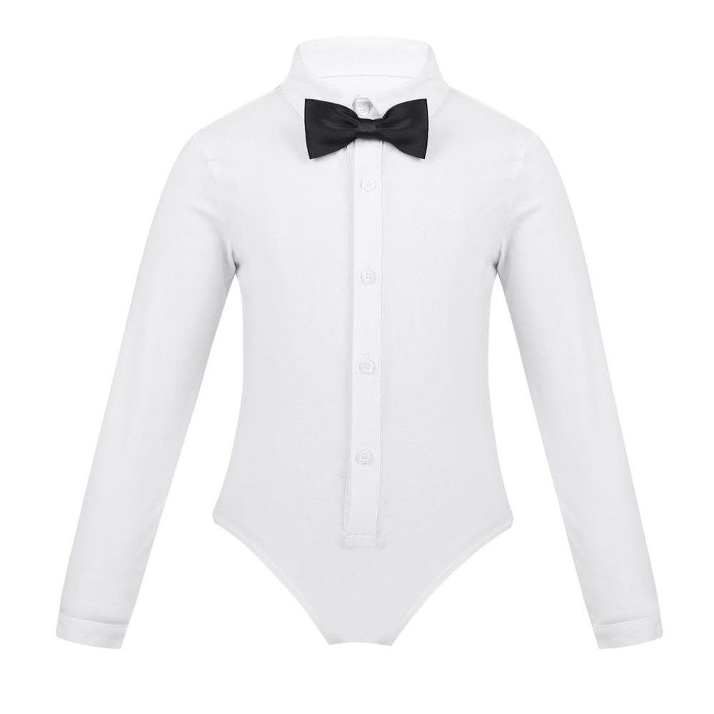 Agoky Kids Boys Salsa Latin Dance Leotard Ballroom Salsa Tango Modern Dance Performance Costume Athletic Shirt Outfit White 6 Years