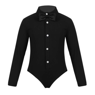 iEFiEL Kids Boys Long Sleeve Ballroom Latin Salsa Dance Shirt Romper Bodysuit Tuxedo Leotard Modern Dancewear Black 10