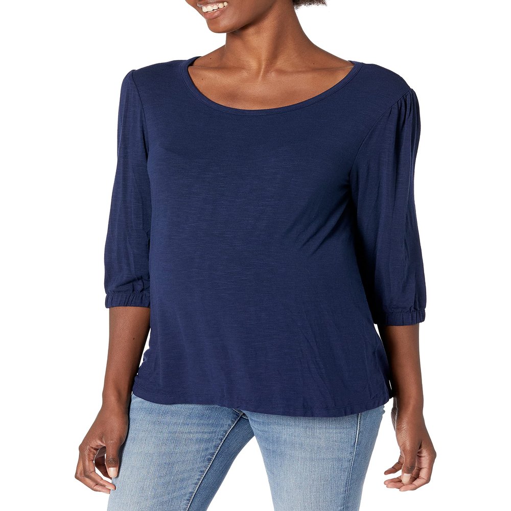 Rosie Pope Women's Maternity Pip N Vine 3 Quarter Sleeve Tee, Navy, Large