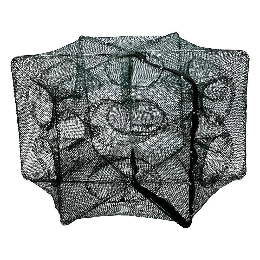 GOTOTOP Foldable Fishing Net, Portable Fish Shrimp Minnow Crayfish Crab Baits Cast Mesh Trap Automatic, Hexagon Fishing Net Cage Crab Fish Minnow Crawdad Shrimp(12 Holes)
